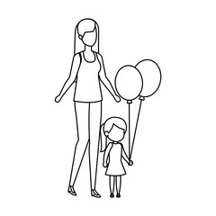 mother with daughter and balloon helium