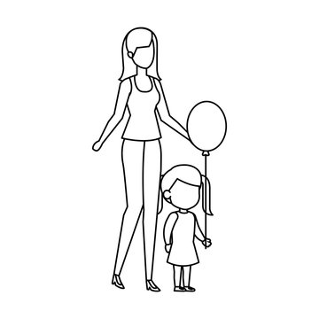 mother with daughter and balloon helium