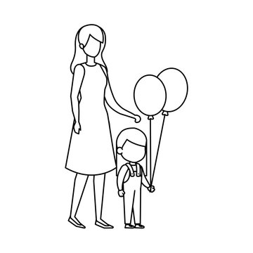 mother with daughter and balloon helium