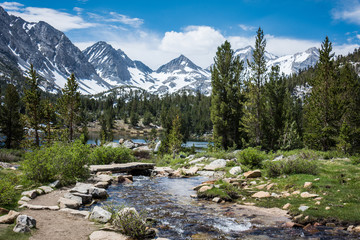 Small creek in Eastern Sierra Nevada mountains in California, along the John Muir Trail in Little Lakes Valley Heart Lake in Mono County.