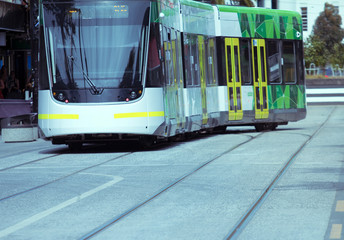 Modern tram in Melbourne Australia