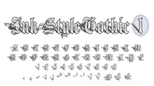 Ink-Style Gothic Font 1 Of 2: Hand-Crafted Illustrated 50-Character Upper-Case Gothic Alphabet With Numbers And Symbols