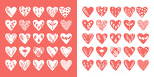 Vector Collections Of Hand Drawn Hearts Isolated On Transparent Background. Love Valentines Day Clipart. Heart Shape Decorated Floral Elements: Rose, Tulip, Key With Wings, Arrows