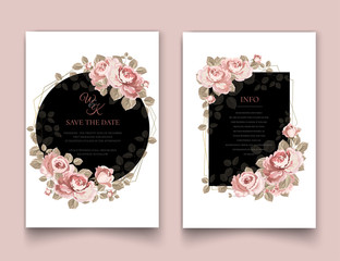 Sticker - Set of pink rose invitation cards.