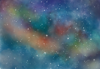 Wall Mural - star field in galaxy space with nebula, abstract watercolor digital art painting for texture backgro