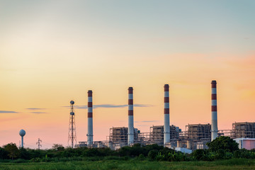 Wall Mural - Gas turbine electrical power plant at dusk in the morning