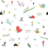 Seamless childish pattern with cute insects