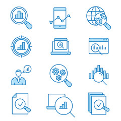 Canvas Print - Data analysis flat line icon set. Vector illustration. Editable stroke.