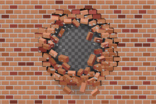 Wall Hole Destruction Red Brick Break Template Transparent Background Vector Illustration