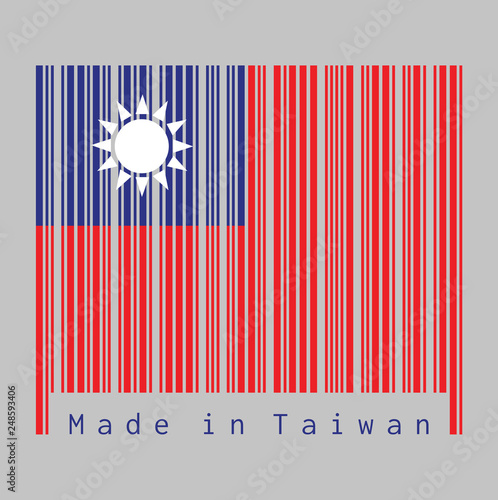 Barcode Set The Color Of Chinese Taipei Flag Red Field With A Blue Canton And White Sun With Text Made In Taiwan Stock Vector Adobe Stock