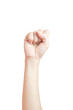 A woman's hand lifted a thumbs up symbol fist Represents the fight isolated on white background and clipping path