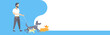 © mast3r - casual man dog walker guy walking with dogs owner with pets different breeds male cartoon character full length flat horizontal banner