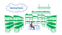 Businessman Using Laptop Sitting Office Workplace Plants Smart Farming System Concept Modern Vertical Organic Farm Interior Sketch Flow Style Horizontal