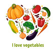 Isolated heart silhouette made of vegetables. Healthy food set concept.