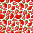 Strawberry seamless pattern. Isolated berries on white background.