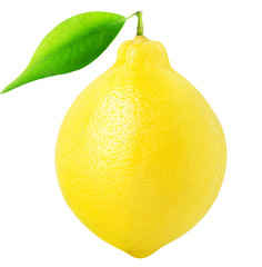 Wall Mural - Isolated lemon friut. Whole lemon with leaf isolated on white with clipping path