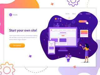 Wall Mural - start your own site. web banner template. website builder concept. flat vector illustration.