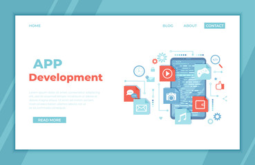 Wall Mural - mobile app development, software management, ui, ux development. phone screen with program code, mob