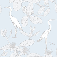  Seamless pattern, background. with tropical plants