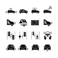 Poster - Autonomous car glyph icons set