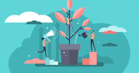 Wall Mural - Mentoring vector illustration. Flat tiny motivation couch persons concept.