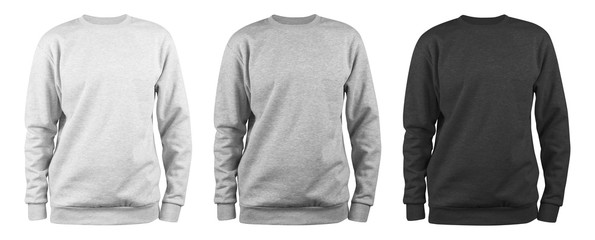 Canvas Print - set of men's blank sweatshirt template - white, grey, black, natural shape on invisible mannequin, for your design mockup for print, isolated on white background..