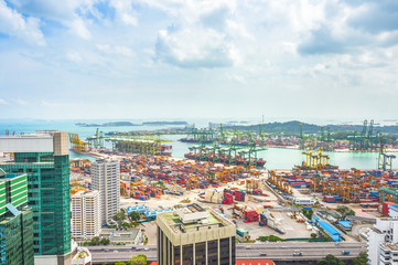 Wall Mural - Containers, freight cranes, Singapore port