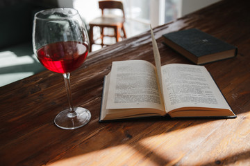 Book with red wine