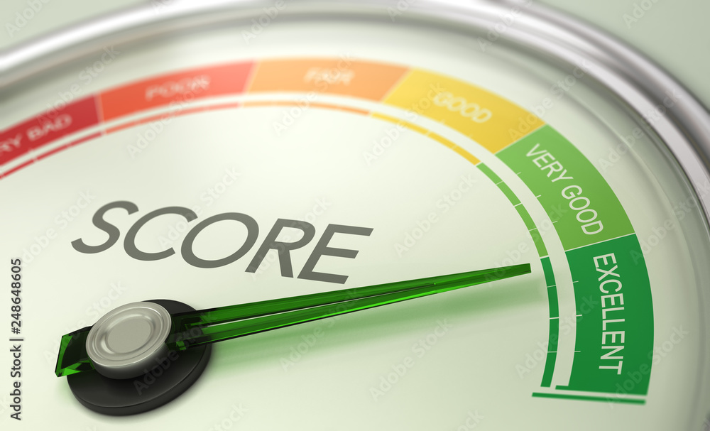 Business Credit Score Gauge Concept, Excellent Grade. - obrazy, fototapety, plakaty 