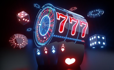 Wall Mural - Casino Gambling Concept With Futuristic Neon Lights - 3D Illustration