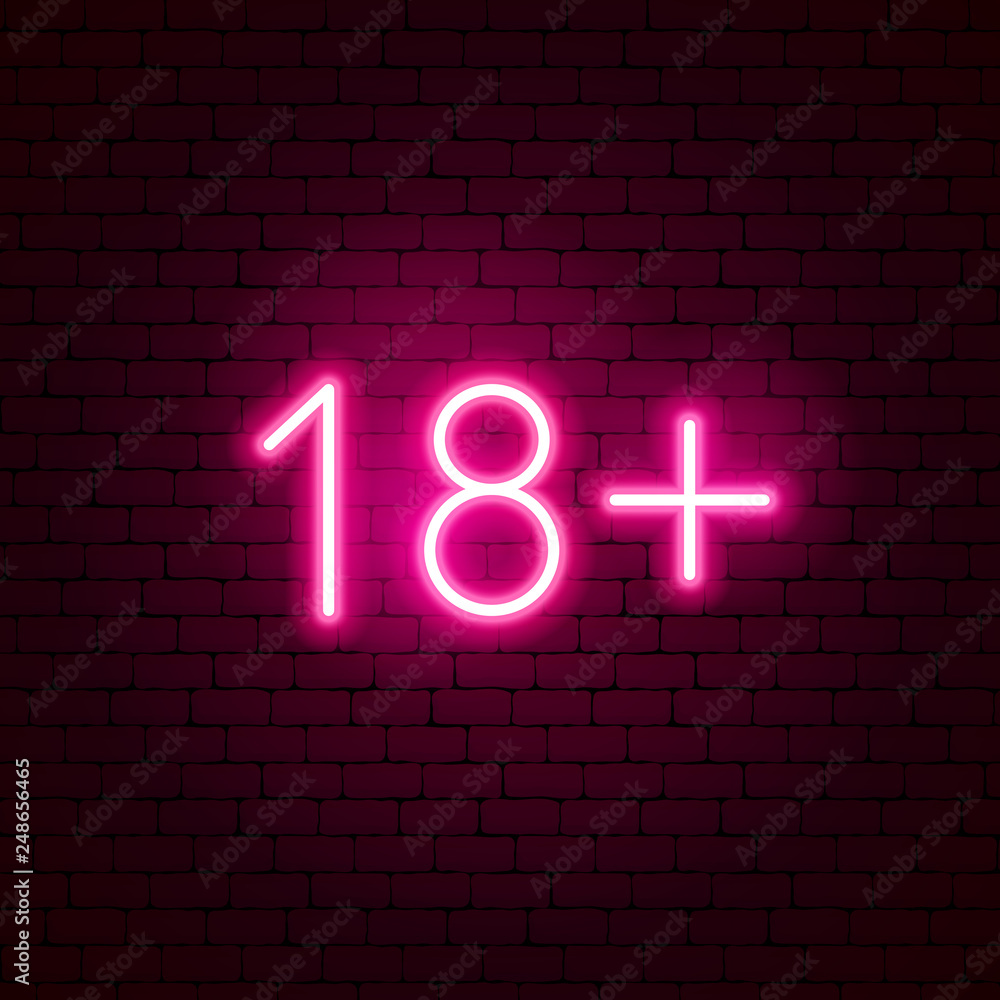 18+ Neon Sign - obrazy, fototapety, plakaty 