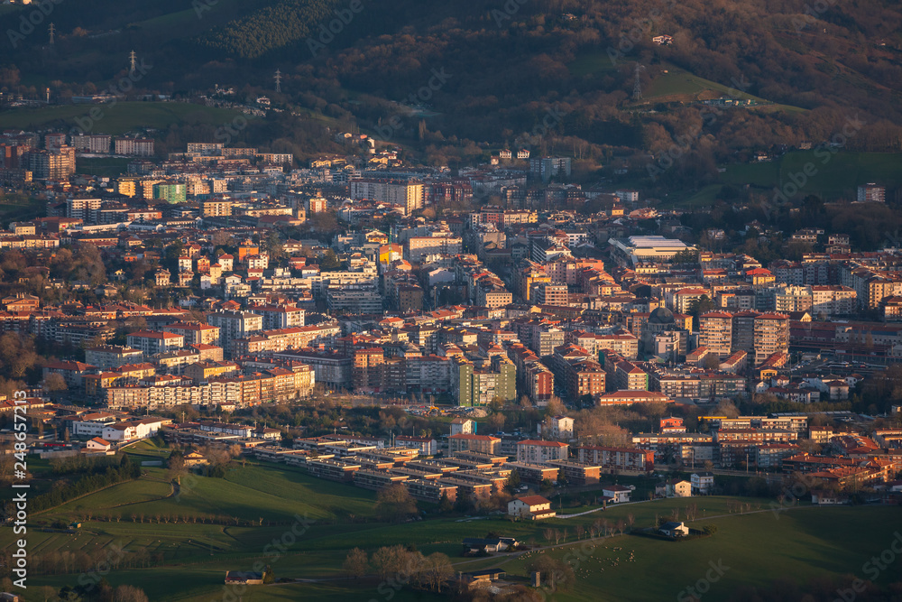 View from Txingudi bay with the mouth of Bidasoa river between Irun, Hondarribia and Hendaia at the Basque Country.