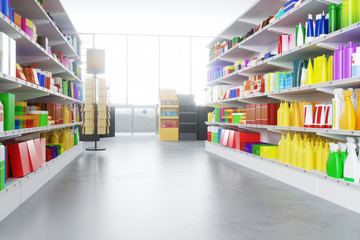 Empty gear in the supermarket with full shelves