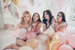 © deagreez - Portrait of nice cute lovely attractive charming cheerful girlfriends making taking selfie coquette flirt having fun in light white interior decorated house indoors