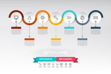 Poster - Infographic Web Design with Paper Cut Circles, Sample Text and Icons. Data Flow Infographics Vector Layout.