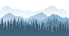 Mountain Forest, Vector Landscape Illustration