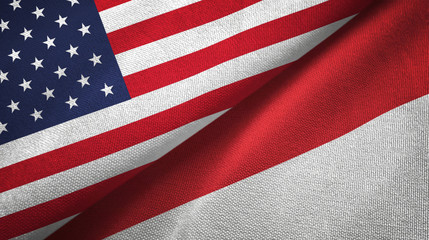 United States and Indonesia two flags textile cloth, fabric texture