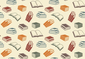 Seamless pattern with open and closed books. Vector background