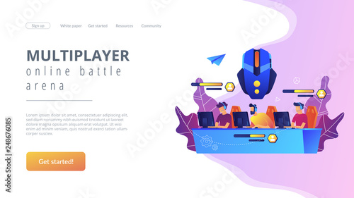 Fotografía Team of gamers controlling game characrers in online battle