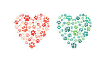 Vector Heart Made Of Animal Paw Footprint Icon