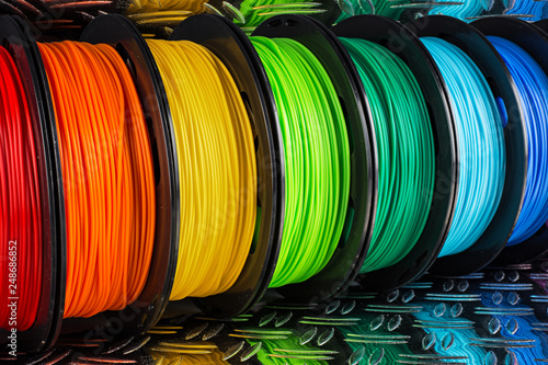 Colorful Bright Row Of Spool 3d Printer Filament Black Metal