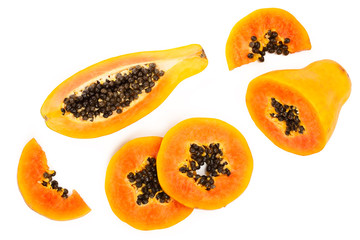 ripe slice papaya isolated on a white background. Top view. Flat lay