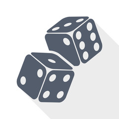 Leinwandbilder - Two game dices on flight. Casino gambling concept flat design vector icon.