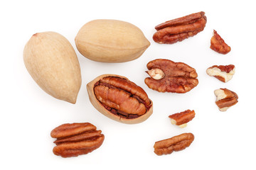 Poster - pecan nut isolated on white background. Top view. Flat lay