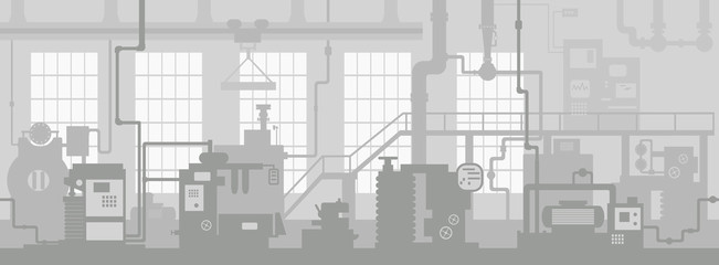 Wall Mural - Industrial zone. Factory manufacturing industrial line plant scene interior background