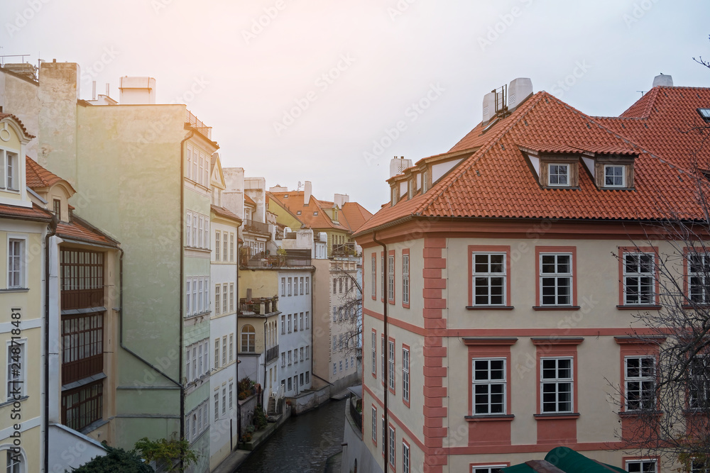 Houses covered with red tiles - obrazy, fototapety, plakaty 