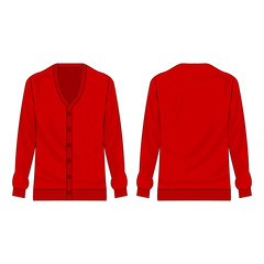 red basic cardigan with buttons isolated vector on the white background
