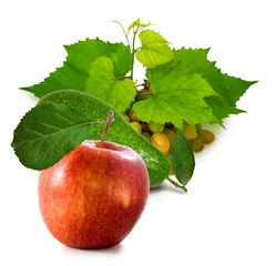 Wall Mural - isolated image of an apple and grapes