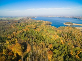 Poster - Aerial view of beautiful landscape of Mazury region during autumn season, Mamry Lake in the background, Poland