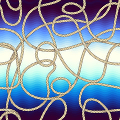 Fototapete - Blue waves pattern and rope in marine style.